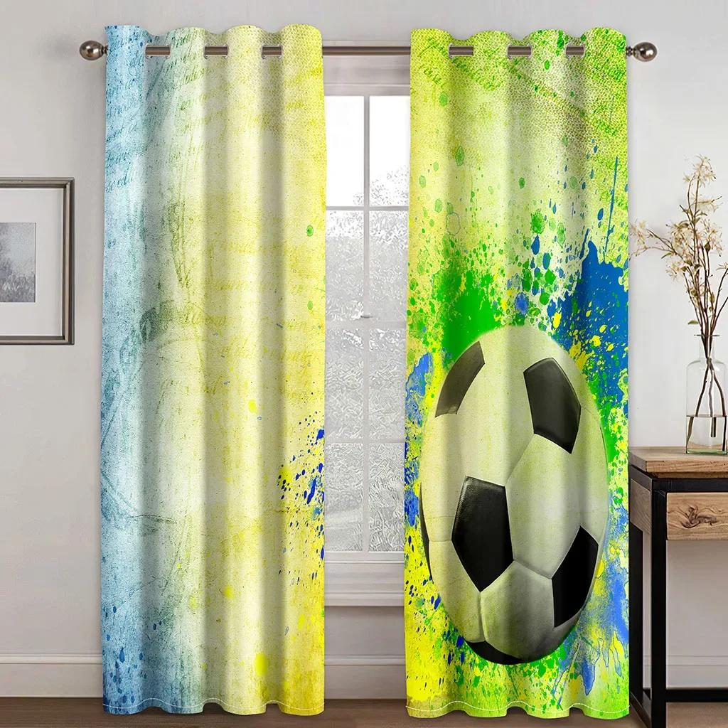 Red White Blue Flag Soccer Curtains Balls Football Design 3D Window Curtains for Living Room Window Treatment Drapes