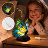 Desk Lamp Warm Light Cute Bedside Table Lamp, Butterfly Rose Nightstand Lamps, Stained Glass Glow Wing Shade, Bedroom Decor Home Decor, Romantic Gift