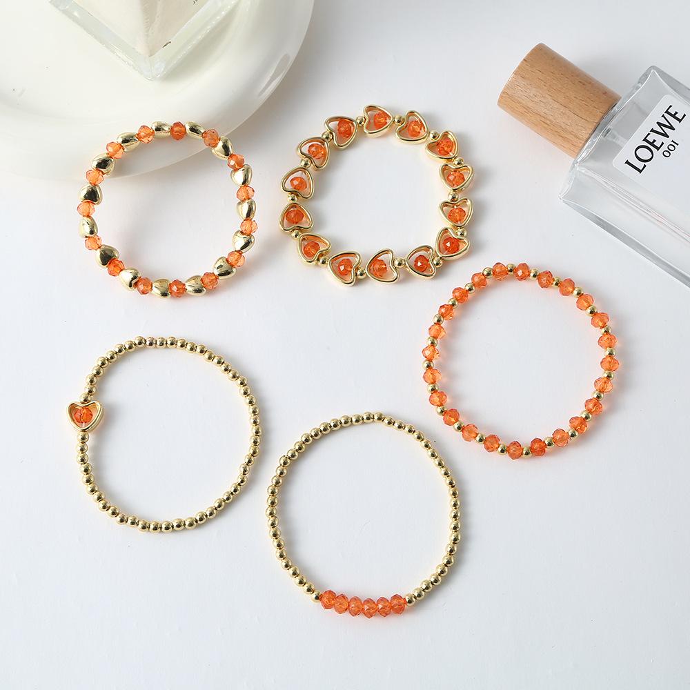 Valentine s Day Multi-layer Red Heart Bead 5-Piece Stackable Bracelet Set