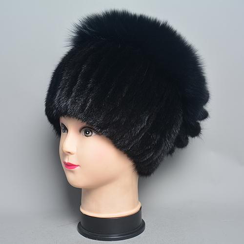 New Women Knitted Mink Fur Hats For Winter Hot Sale Luxury Lady Real Mink Fur Warm Caps Fashion Bowknot Fur Bonnets