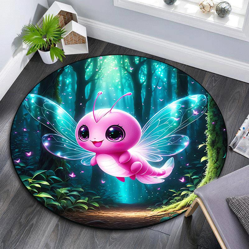 

1pc Soft, Absorbent & Non Slip Cute flying insects Round Rug Soft Circle Rug for Living Room & Bedroom Decor, Chair Mats, and Unforgettable 80cm by 80cm