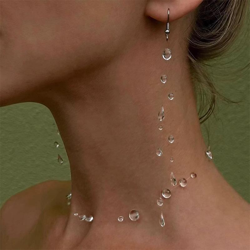 

Water Drop Necklace Transparent Raindrop Earrings Minimalist Ice-Clear Dewdrop Jewelry for Women Elegant Accessories Gift
