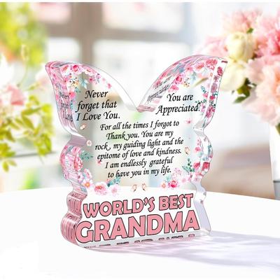 2D Flat Best Grandma Ever Gifts Acrylic Butterfly Shaped Desktop Decoration, Home Decor Plaque Hanging Wall Art Decorative Garden Decoration for Room