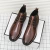 Luxury Brand Men's Shiny Leather Shoes Thick Soled Lace Up Office Commuting High Top Business Shoes Classic Men's Ankle Boots