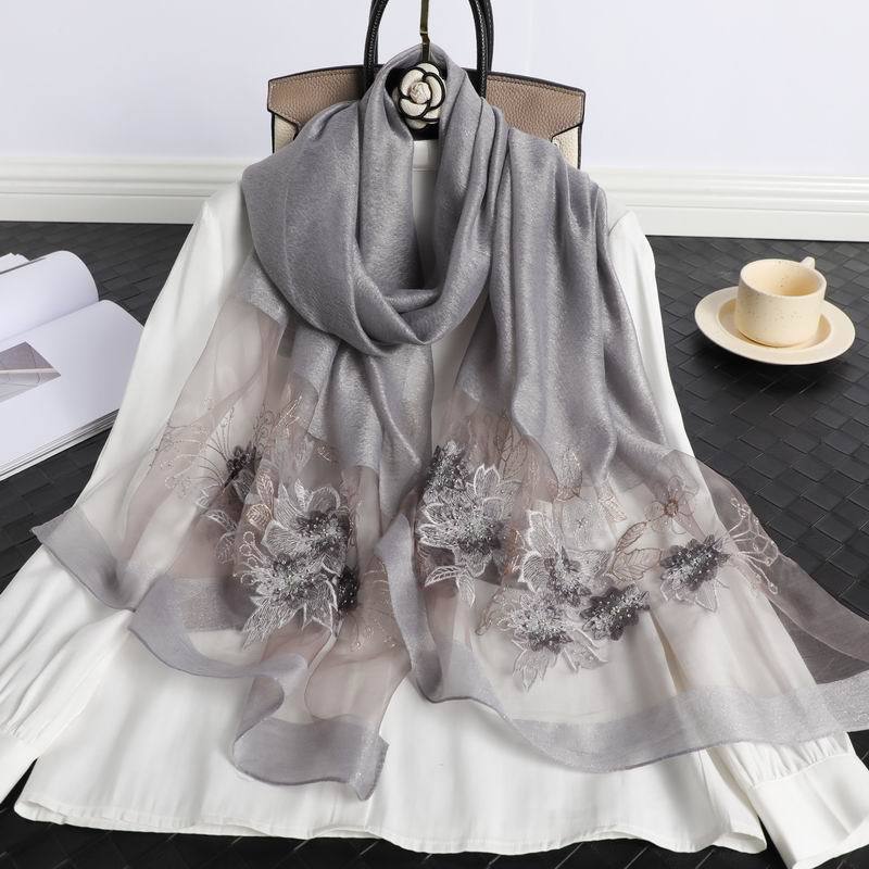 Beach Stoles Headscarf Women Scarf Silk Wool Embroidery Floral Female Thin  New Foulard Bufanda Hijab Shawls Wraps Pashmina