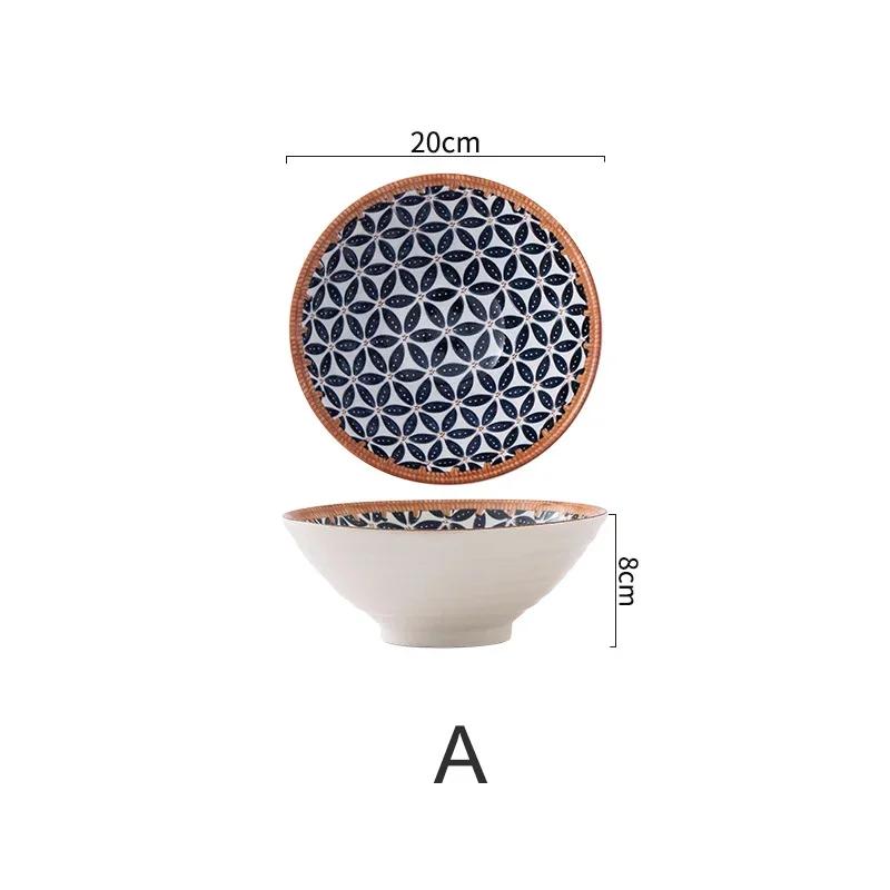 8inch Ramen Bowl Ceramic Noodle Soup Bowl Chinese Cuisine Dinnerware Porcelain Floral Rattan Dish Bowl