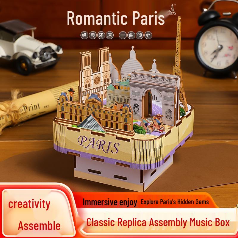 Puzzle Scatola Musicale 3D in Legno di Parigi – Ornamento Romantico e Giocattolo Antistress