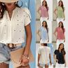 Ladies Summer Short Sleeve V Neck Casual Love Heart Printed Pullover Blouse Shirt Top