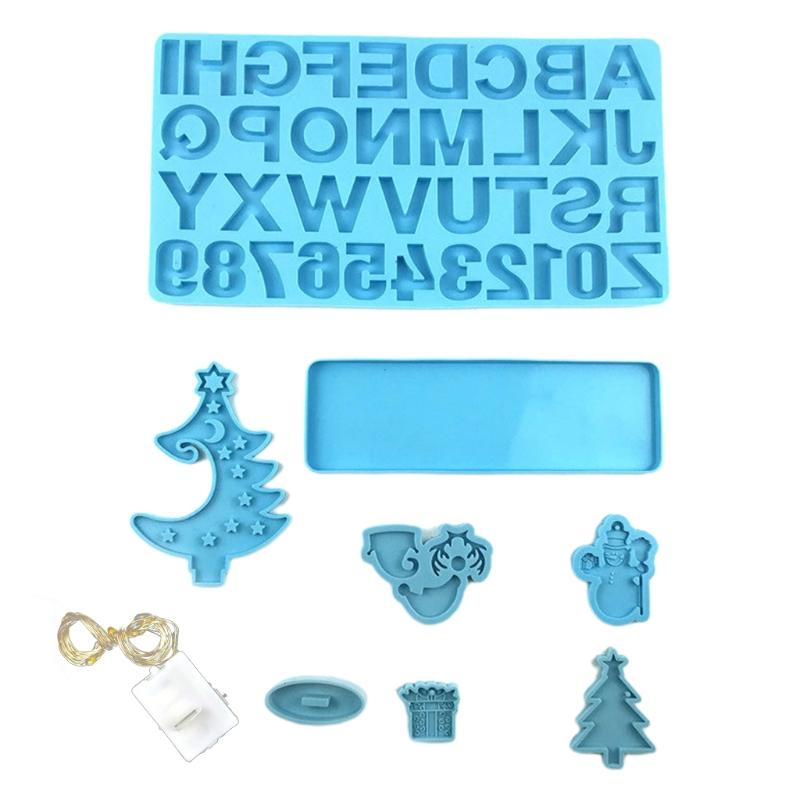 Diy Crystal Epoxy Mold Christmas Setting Table Christmas Tree Letters Numbers Table Decoration Three-dimensional Mold 1 синий