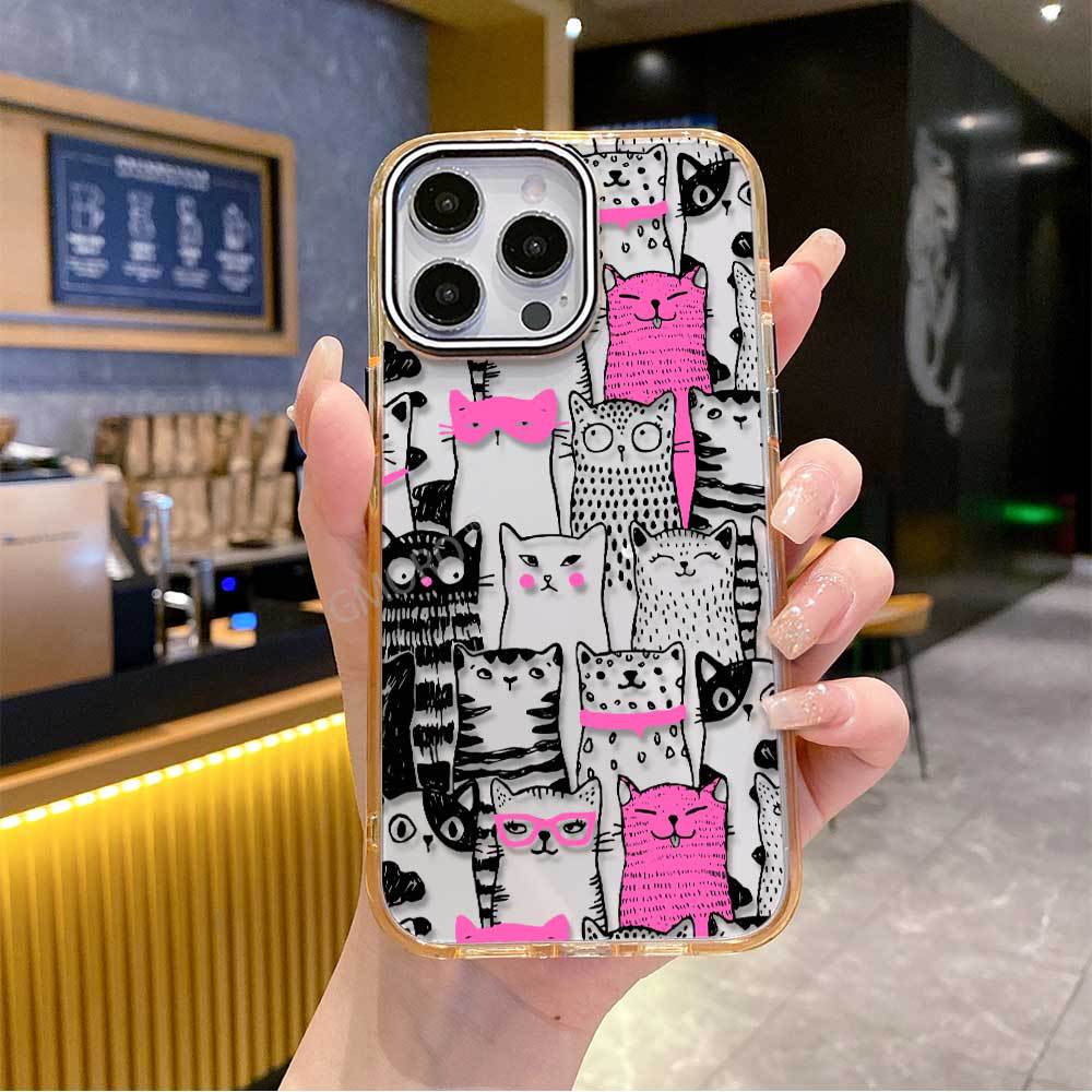 Cool cat stick figure painting iPhone17AIR transparent mobile phone case Apple 15Pro funny 16 does not collide