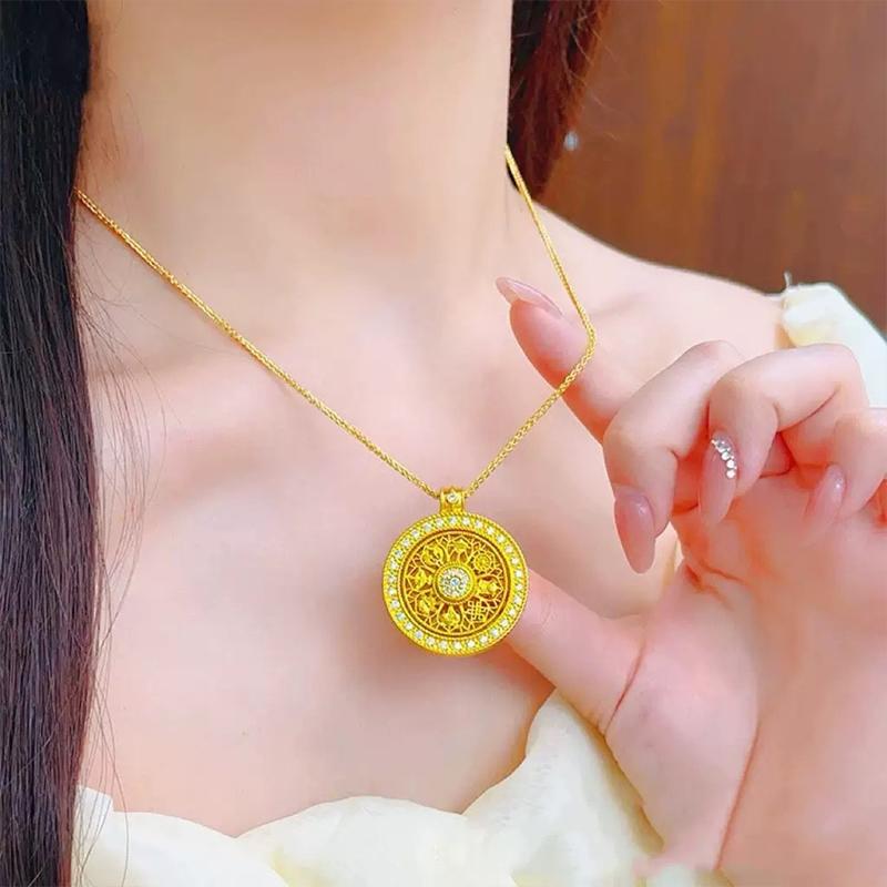 Vintage Ruyi Rotatable Pendant Good Fortune Necklace Women Fashion Versatile Round Pendant Necklace Jewelry Gifts