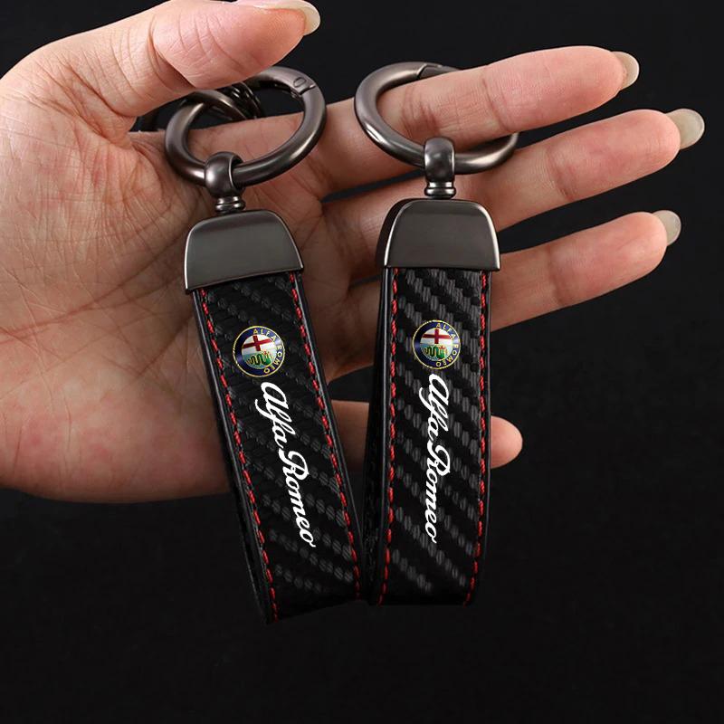 XTXG4 Kohlefaser Auto Schlüsselanhänger Leder Schlüsselanhänger Ring Für Alfa Romeo Giulia Stelvio Giulietta 156 159 147 Mito Tonale Brera Disco V