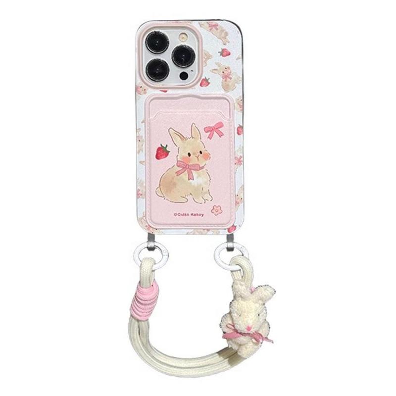 Card Pack Strawberry Bow Rabbit Apple 11 Mobile Phone Case iPhone11promax Lanyard 11 Cartoon 11 Female 11