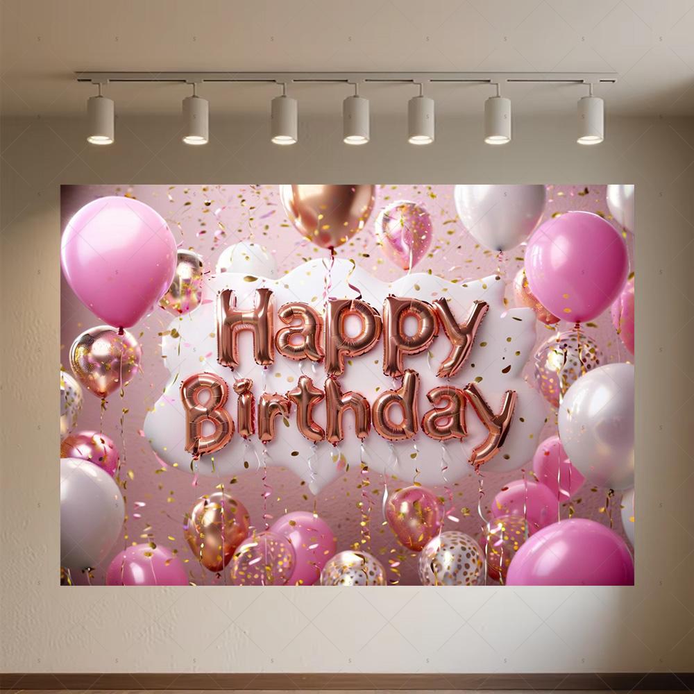 Crown Pink Balloons Background Banner Girls Birthday Party Decorations Flower Photography Backdrop Supplies Photo Shoot Props