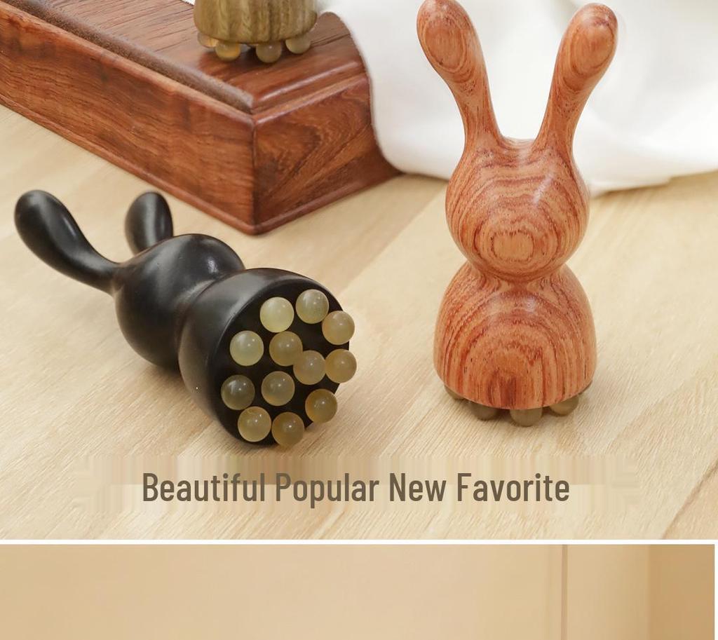 Green Sandalwood Lotus Head Massage Comb - Cute Rabbit Design for Women's Eye Acupoint and Meridian Relief.