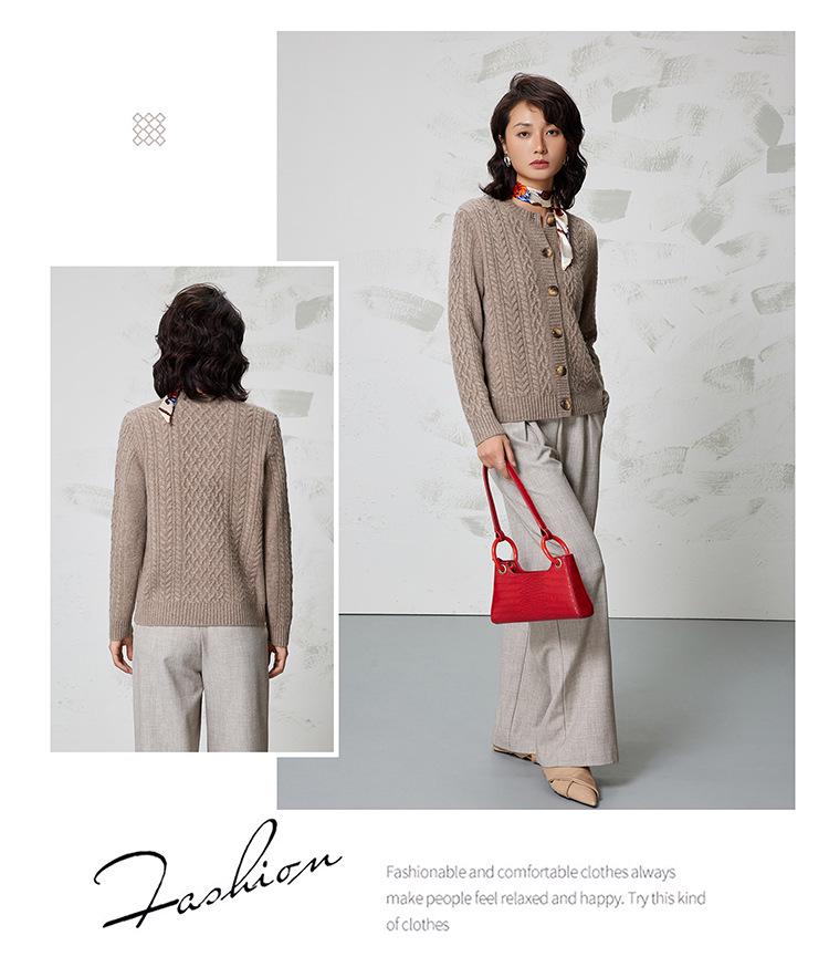 2025 Women's Pure Wool Cable Knit Cardigan - Autumn/Winter Korean Style, Round Neck, Solid Color
