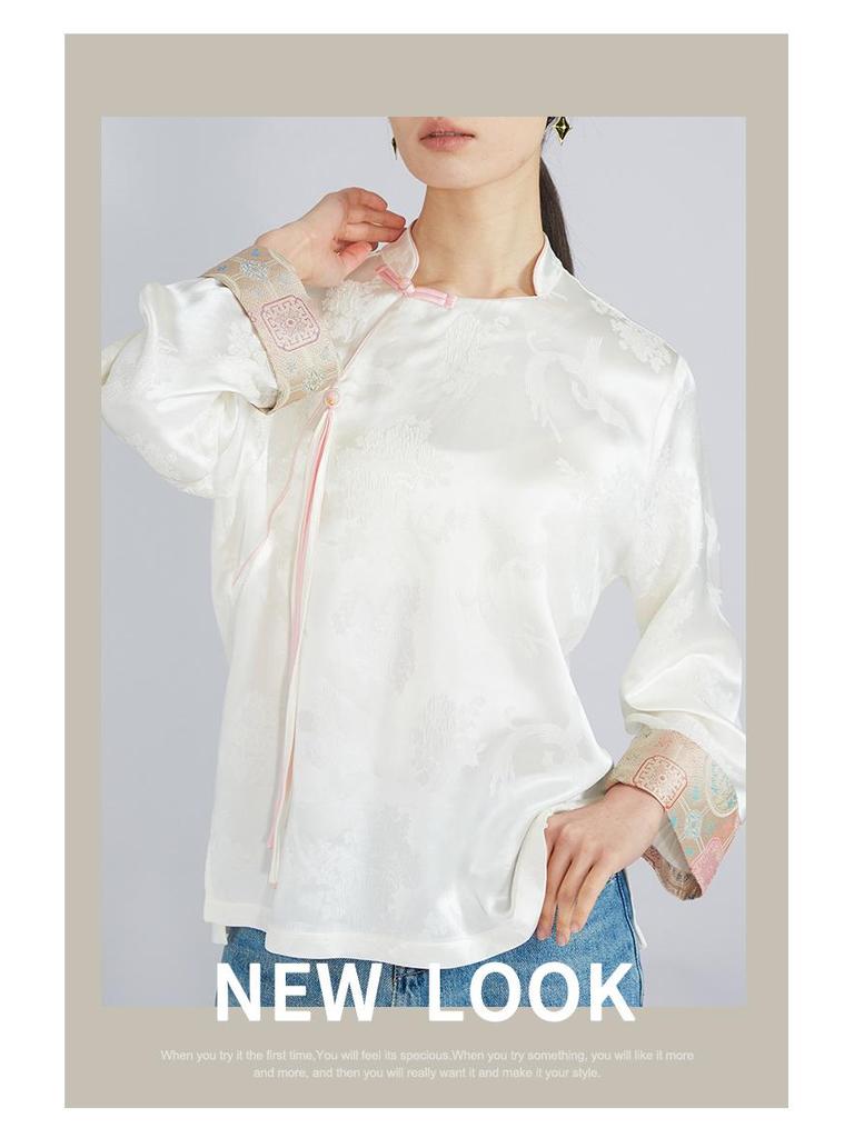 Mulberry Silk Song Brocade Shirt - 100% Real Silk, Heavyweight 35 Momme, Young National Style Crepe De Chine