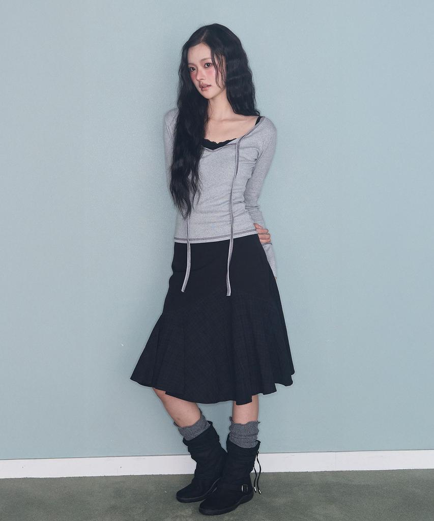Mileko Stitch Ribbon T Grey