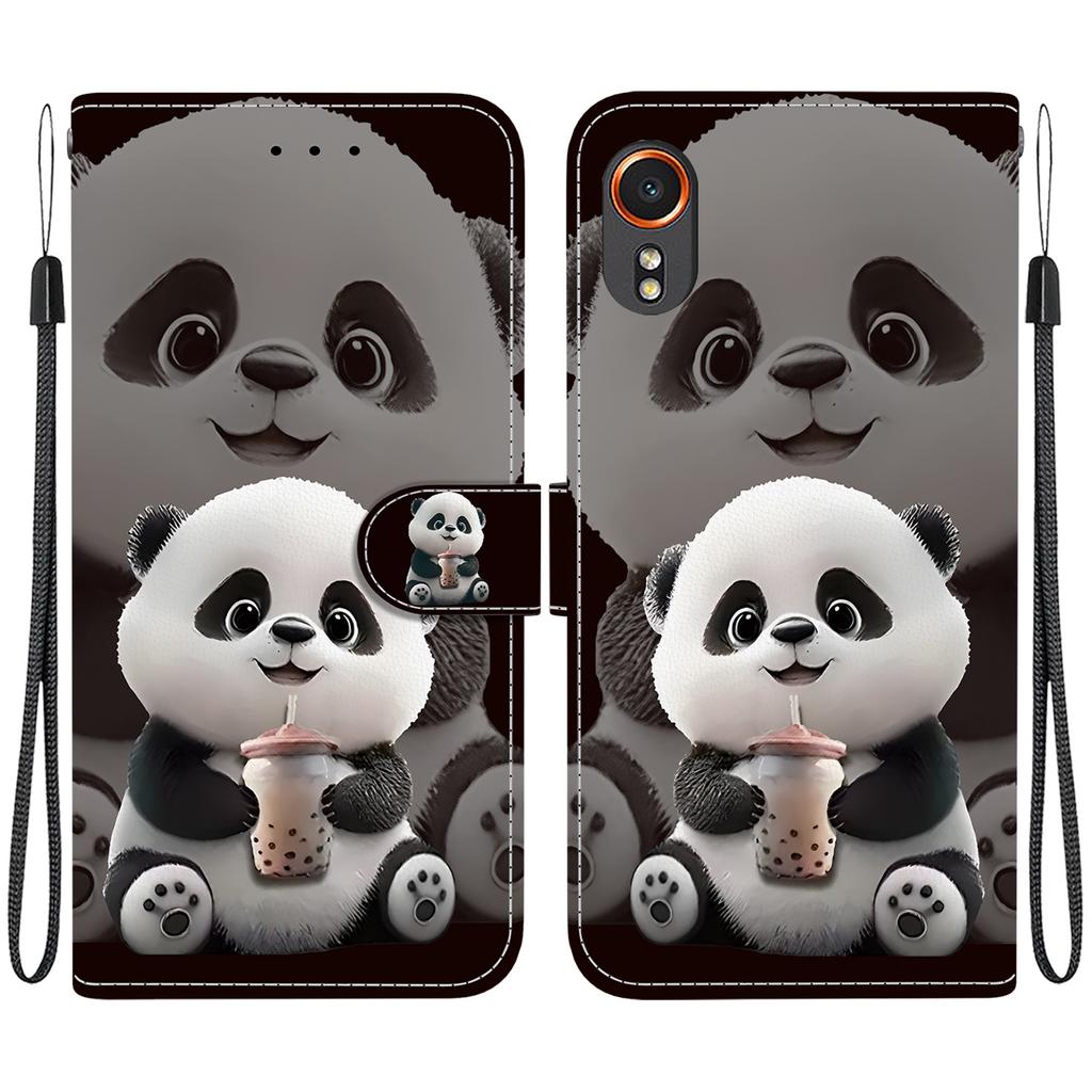 Handmade PU Leather Flip Case for Samsung Galaxy XCover7 (SM-G556B/G556BU1)- Anti-Slip Shockproof Cover with Wrist Strap & Heart/Rose Cat Designs