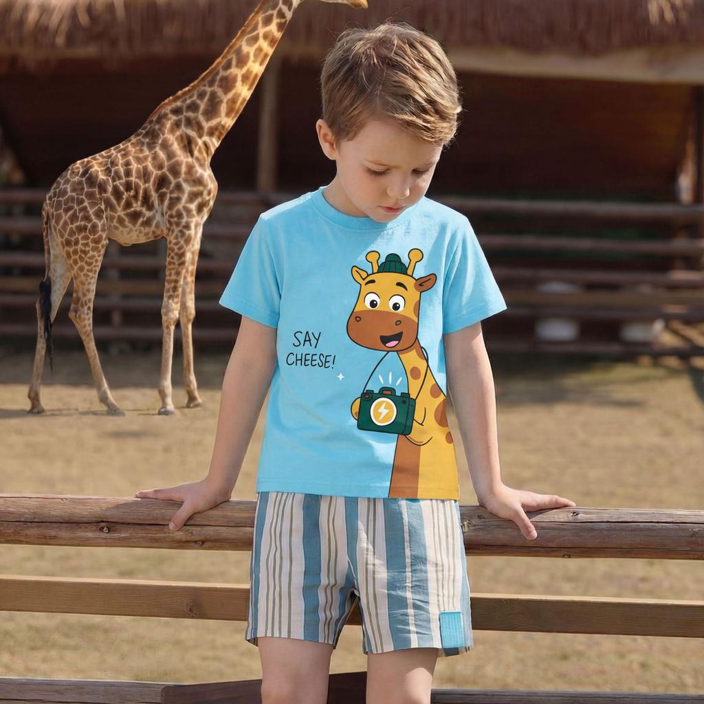Boys' Short Sleeve Round Neck T-Shirt - Cute Printed Children's Top