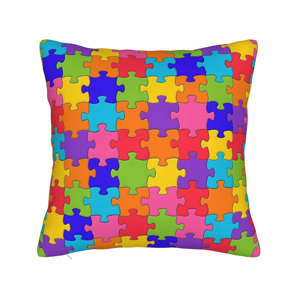 Bold Colorful Autism Puzzle Seamless Pattern Pillow Case Graphic Pillow Cover Novelty Pillowcases For Sofa Couch Bed Living Room