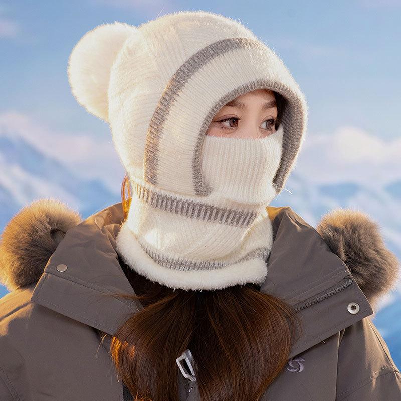 Fleece Warm Knitted Hat Women's Winter Cold Scarf Mask One-piece Wool Cap Outdoor Cycling Thickened