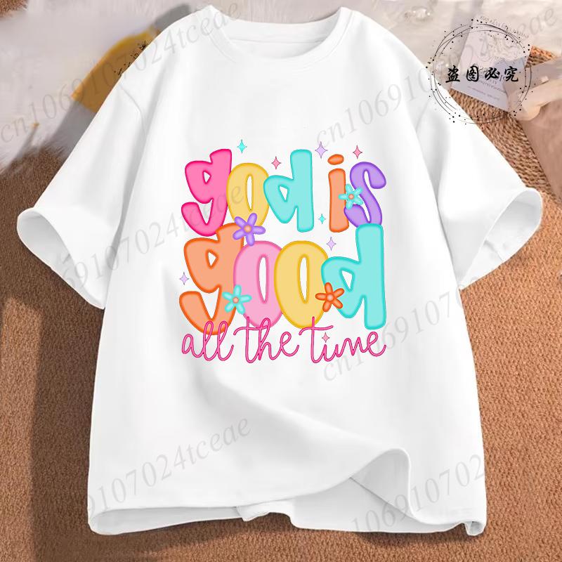 Unisex Casual Summer TShirts Cross God Is Good All The Time Graphic Printed Short Sleeve TShirt Christian Jesus Quote Tees Tops