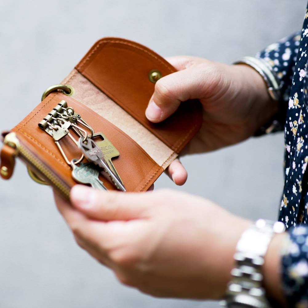 VINCENT CRAFTED Made in Japan Tochigi Leather Paisley Carabiner Key Case & Coin Case PAOLO Keychain for Women and Men <V1 PAOLO Navy>