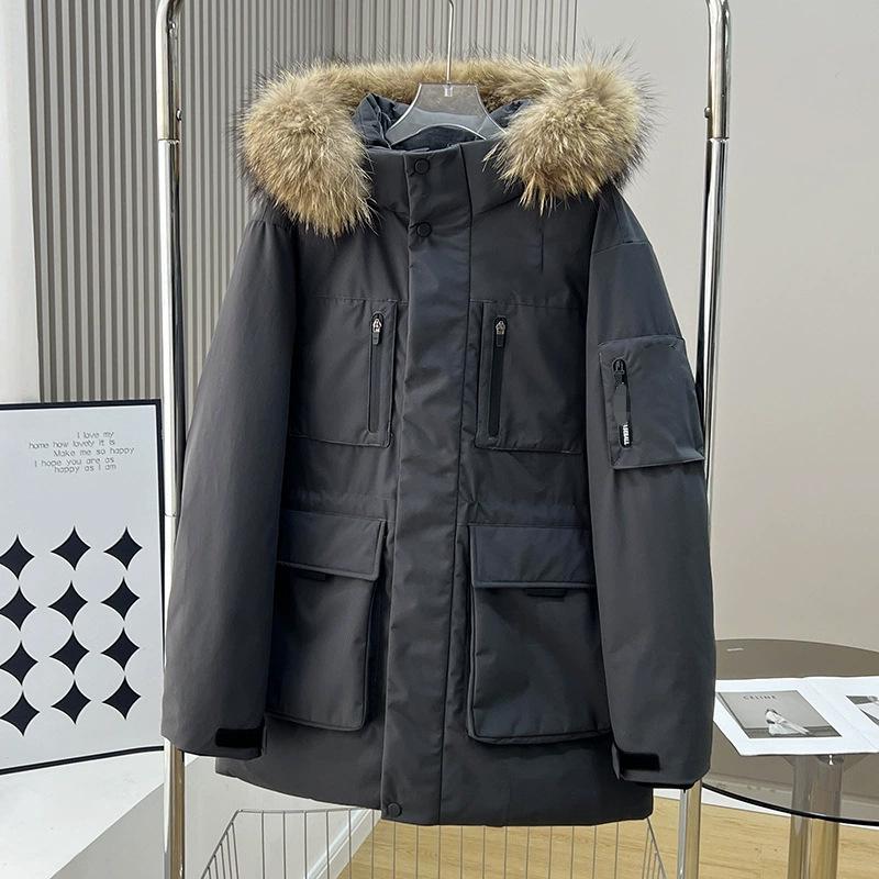 

Unisex NY Thick Fur Collar Mid-Length Down Jacket - Celebrity Style by Zhang Linghe S деревне вугілля/сірий колір