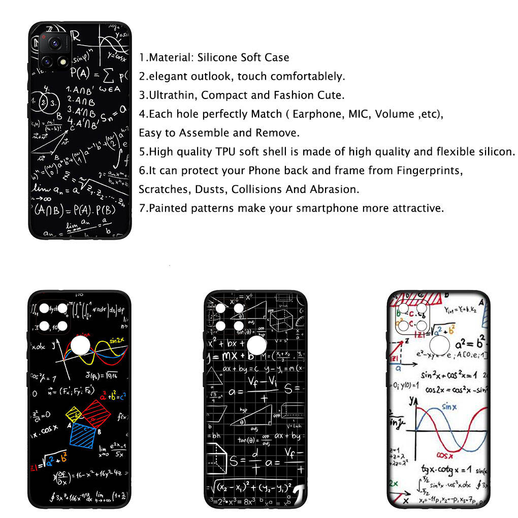 For iPhone 16 15 Xiaomi Redmi Note 14 13 12 Pro Max X 8 9 16e Samsung Galaxy S25 S24 S23 Moto OPPO Chemistry Science Maths Equation Formula Phone Case