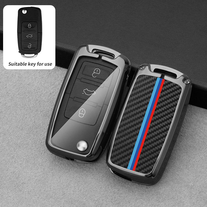Housse de clé Volkswagen pour Sagitar, Lavida, Bora, Lamando, T-Cross, Tharu, Tayron, Tiguan L - Coque et boucle de clé de voiture.
