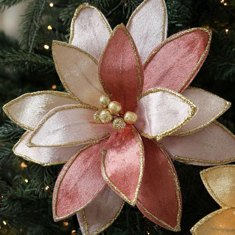 New 25CM Artificial Poinsettia Flower Glitter Sequins Simulation Flowers Sparkling DIY Christmas Flower Christmas Tree Accessory