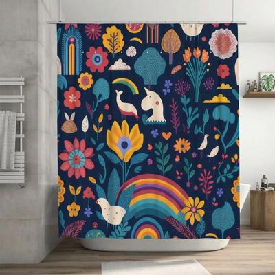 Helles Flora Duschvorhang Einhorn Hühnchen Muster für Badezimmer Dekoration Wasserdichtes Gewebe Heim Zubehör