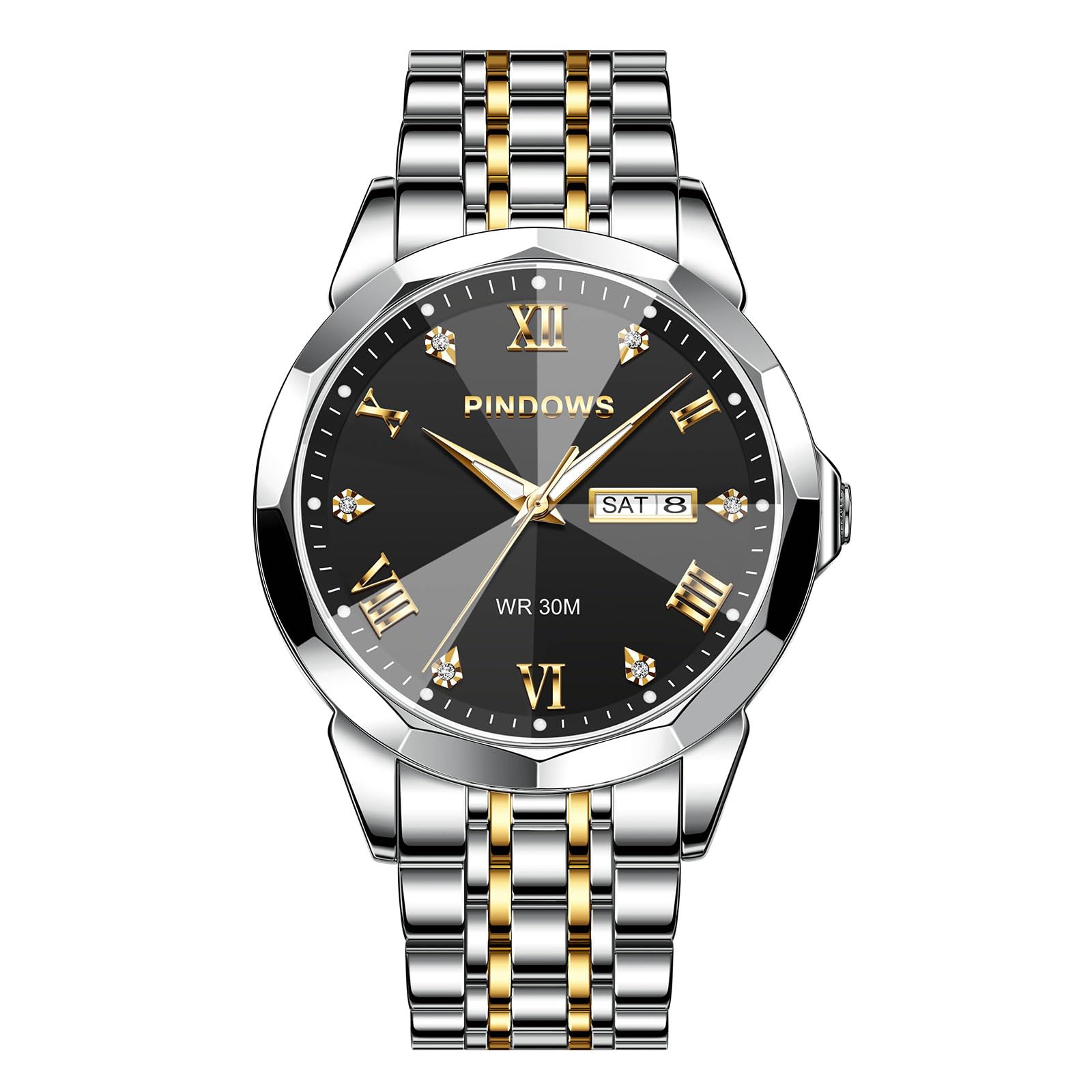 

PINDOWS Luxury Business Dress Watch with Analog Quartz Water Luminous Date and Stainless Steel Band for a Classic Business Casual Style Men s