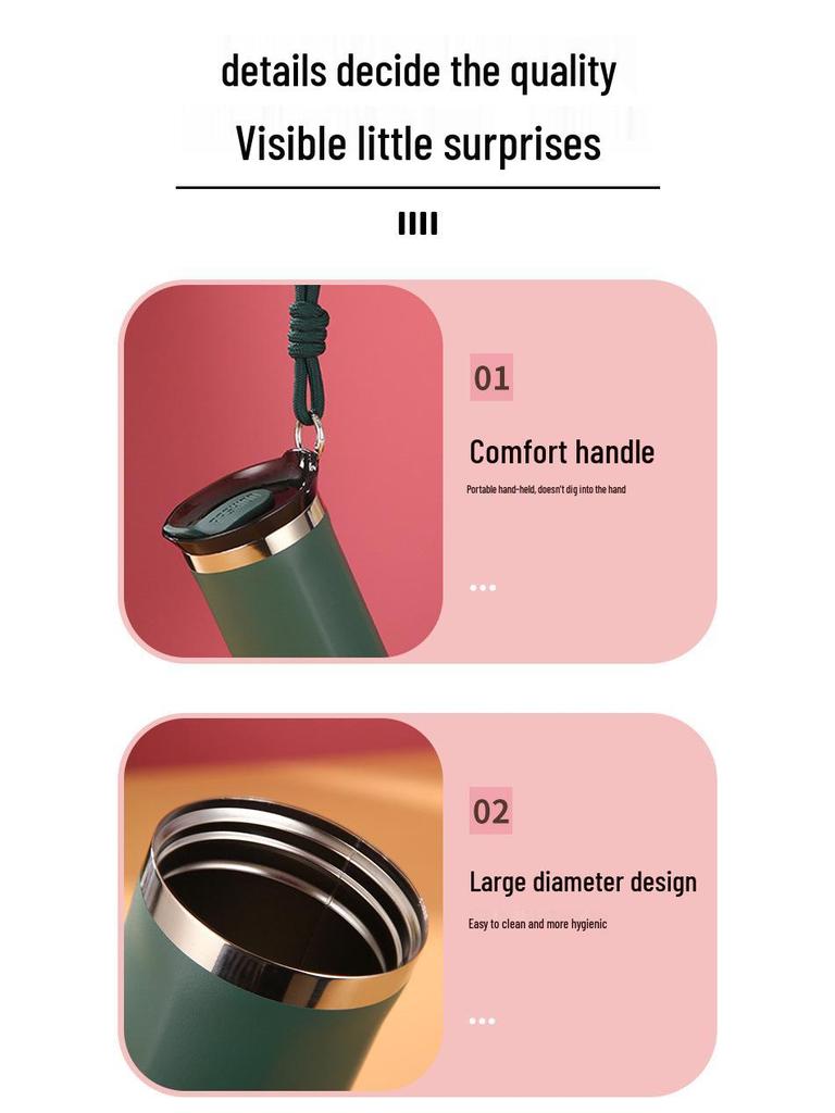 304 Stainless Steel Double-Layer Vacuum Thermos with Lanyard – Portable Outdoor Sports Coffee and Water Bottle