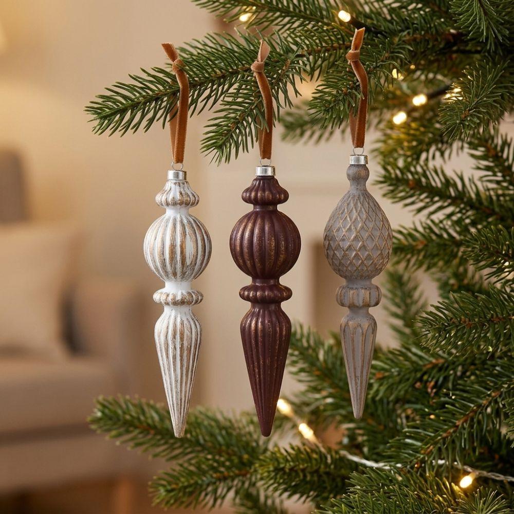 Antique Style Vintage Finial Christmas Ornaments Conical Shape Xmas Balls Hanging Pendants  Wreath