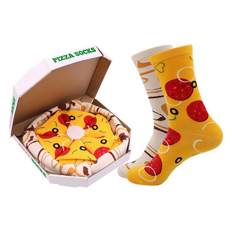 Pizza-themed Mid-Tube Funny Socks Gift Box for Men & Women – Perfect Christmas Gift for Couples