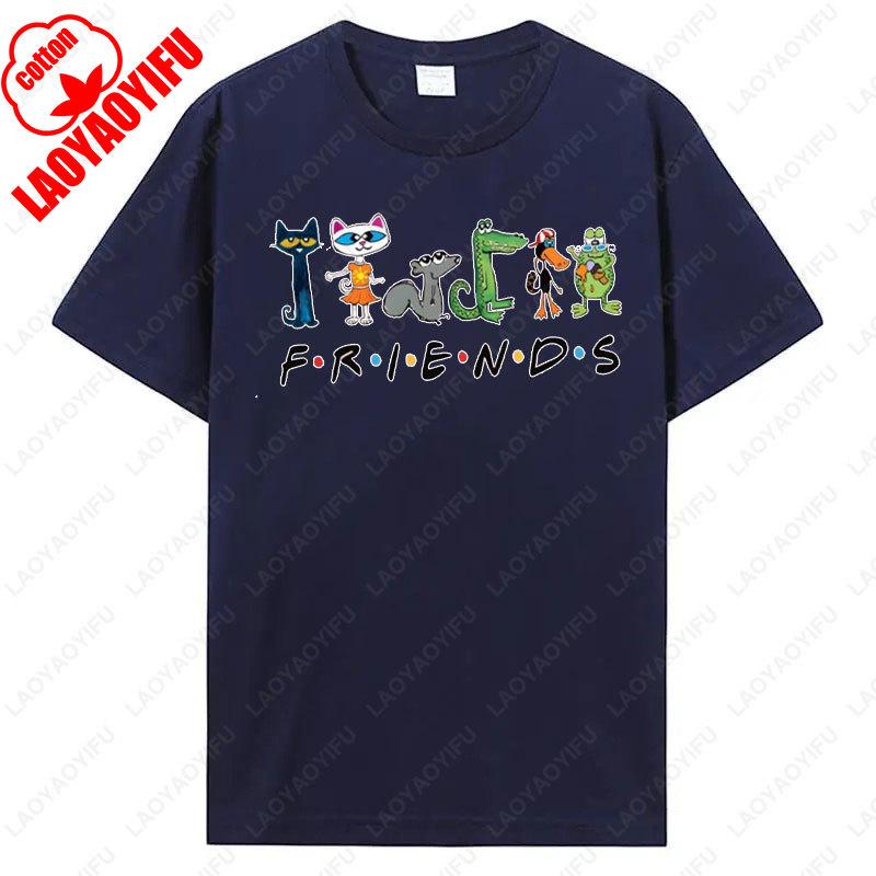 Women Shirt The Pete Cat Friends Children's Book T-Shirt Groovy Cat Sweatshirt Kindergarten Teacher Tees Cotton Tops Ropa Mujer