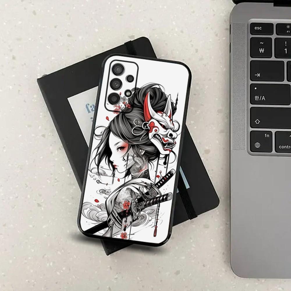 Samurai Warrior Geisha Phone Case For Samsung S21,S22,S23,S30,Ultra,S20,Plus,Fe,Lite,Note,10,9,5G Black Soft Cover