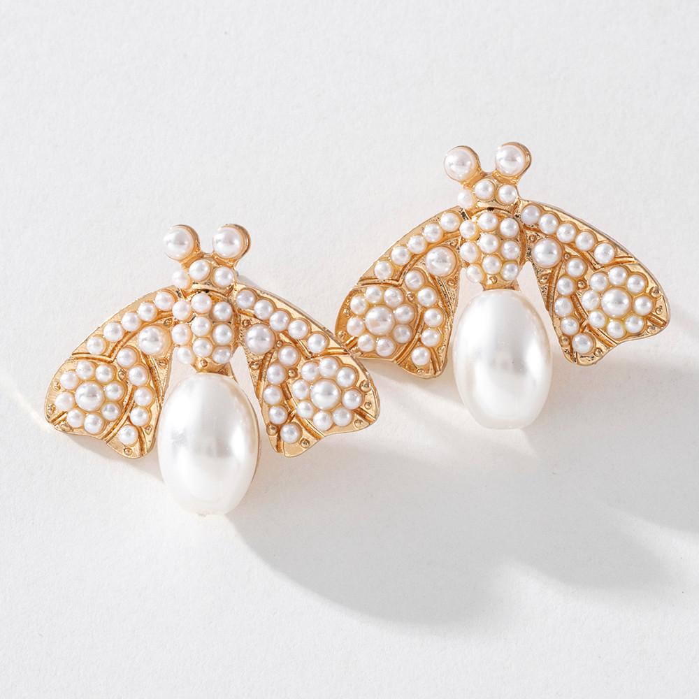 

Pinkdudu Whimsical Bee Ear Studs Sparkling Crystal Insect Design Fun PD039 бежевий