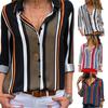 Europese & Amerikaanse Gestreepte V-hals Chiffon Lange Mouwen Dames Top