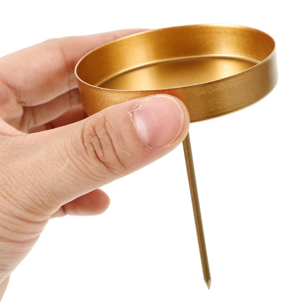 MUCKLILY 6-Piece Round Candle Spike Plates, Durable and Reusable Iron Candlesticks for Pillar Candles, Perfect for Weddings, Home, and Parties, Gold