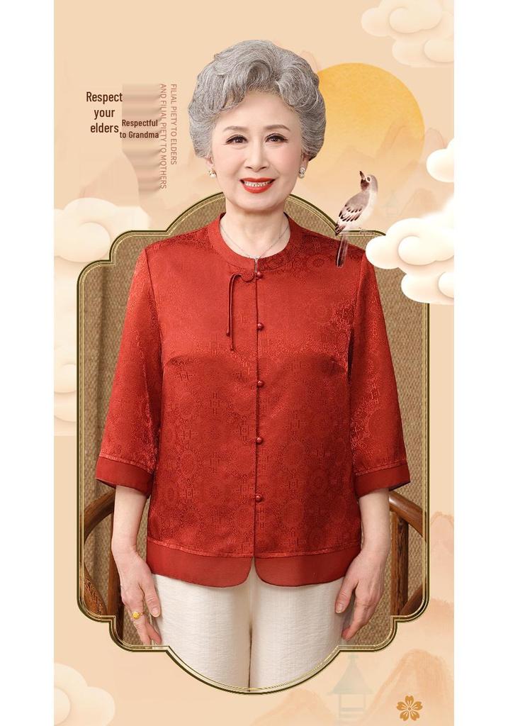 Women's Tang Suit Top: Seven-Sleeve Chinese Style for Middle-Aged & Elderly