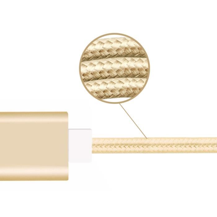 Câble Type C pour Samsung Galaxy A52 5G Tressé Nylon 1,3 Mètre Charge-Synchro Rapide-Transfert de données - OR GOLD