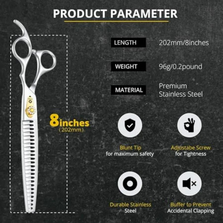 Dream Reach Chunker Dog Scissors 8 Inch Ergonomic Professional Pet Grooming Shears with Adjustable Screw Textured Thinning Scis