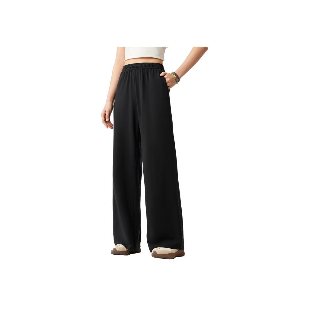Li Ning Sports Trend Series Solid Color Mid Waist Breathable Versatile Straight Leg Casual Pants Women bottoms Black AKLV200-1