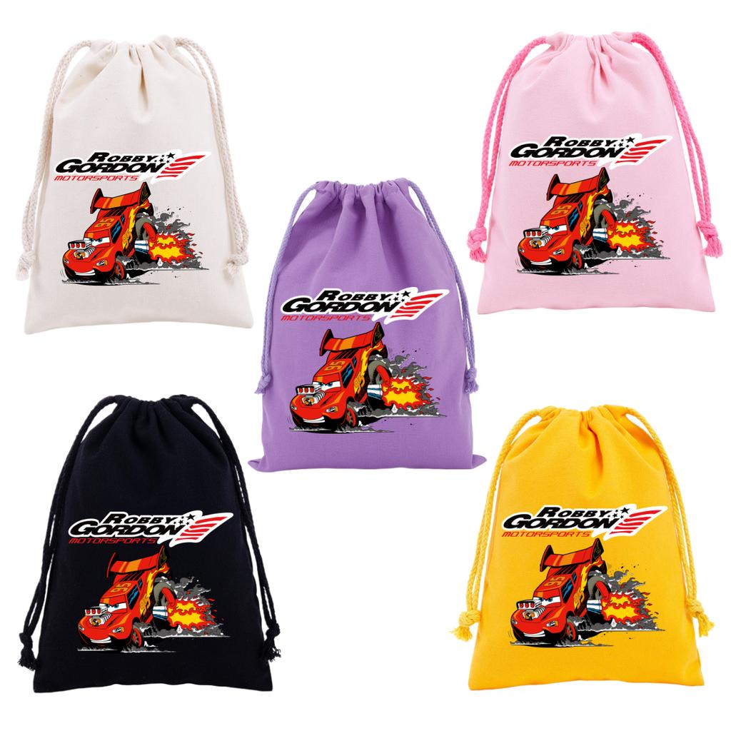 Cars Lightning McQueen Drawstring Bags Cartoon Anime Character Print Large Capacity Canvas Storage Bag Party Gift Candy Bag