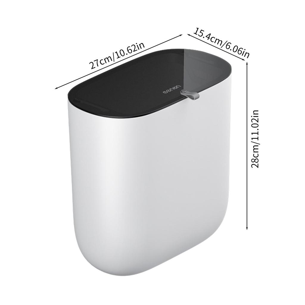 Bathroom Trash Can With Lid- Small Garbage Can With Press Lid- Plastic Wastebasket With Popup Lid For Toilet-Office- Bedroom- Living Room