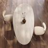 Elegant French Chinese-Style Dining Table, Off-White Travertine with Black Walnut Chairs, Designer Dining Set for Home or Office