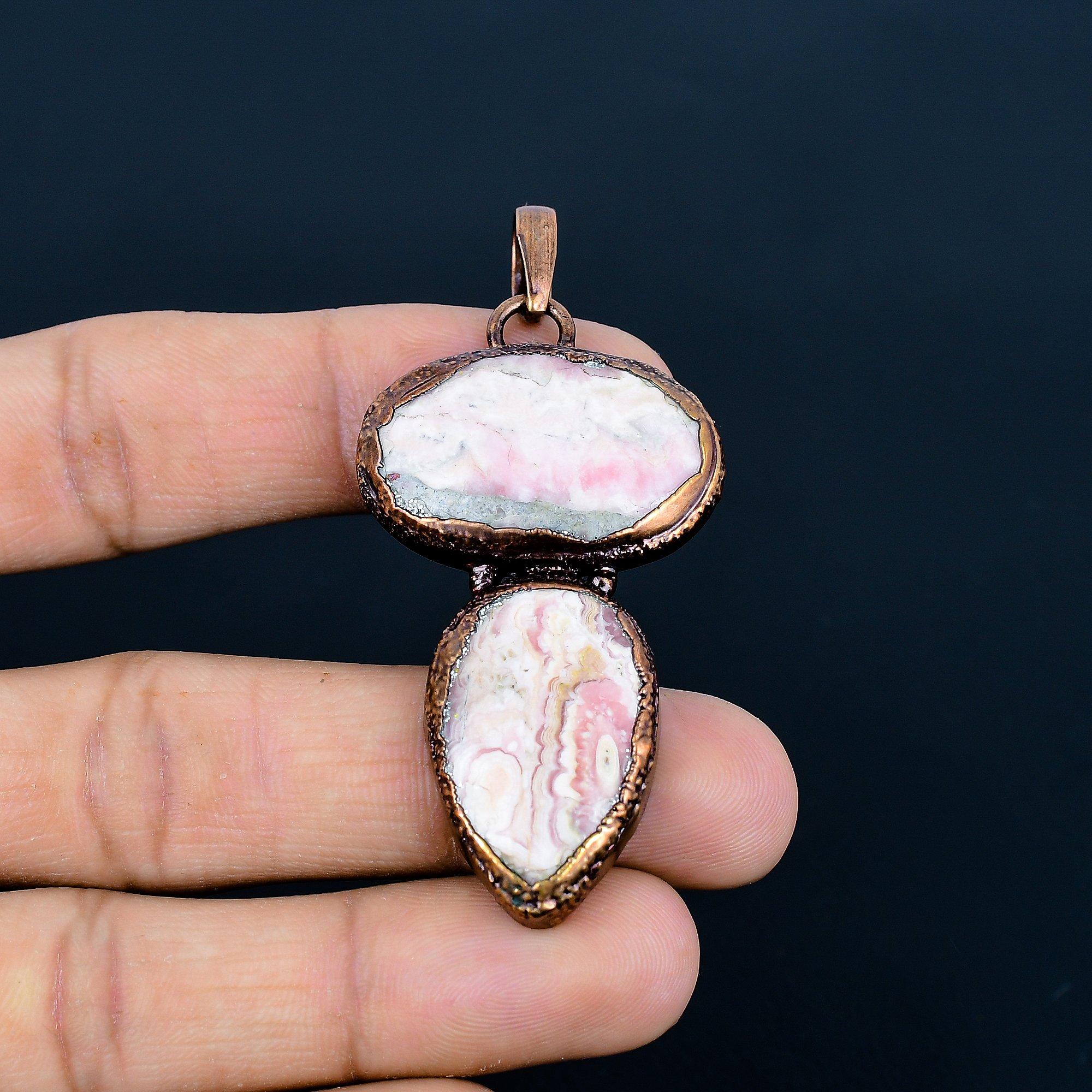 

Rhodochrosite Jewelry, Copper Electroformed Pendant, Handmade Gemstone Jewelry Pendant, For Memorial Day 2.55 Inches